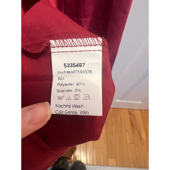 Deep red satin midi slip dress soft draped cowl neck adjustable spaghetti straps - Picture 4 of 8